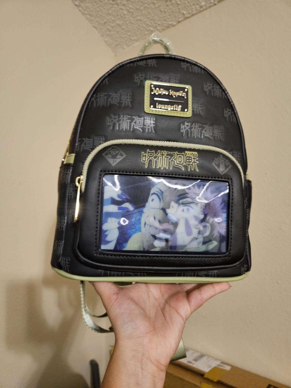 Jujutsu Kaisen Loungefly Black Mini Backpack with Light Green Trim